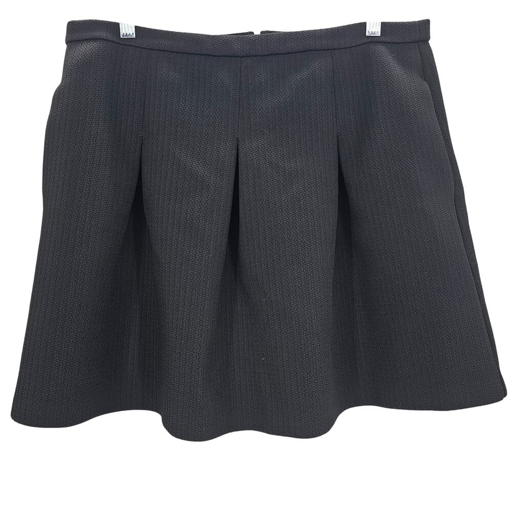 Madewell Womans size 12 Black Textured Jacquard Pleated Mini Skirt Pocket A-line